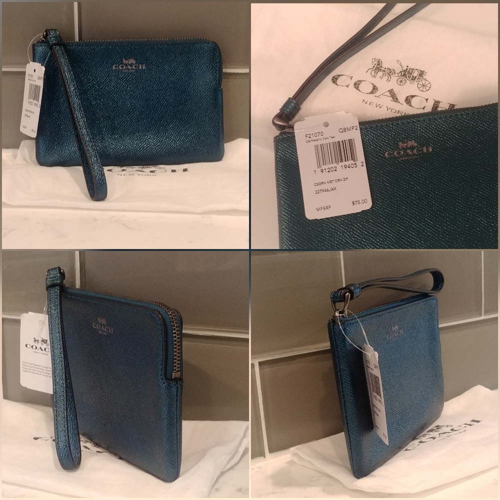 Coach, Corner Zip Wristlet F21070, Metallic Dark T